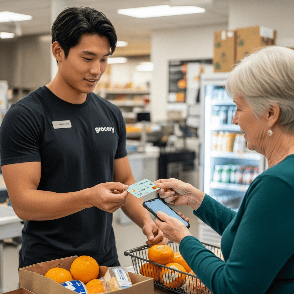 Mahalo payment interaction in grocery store